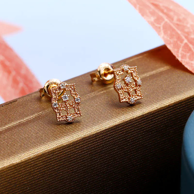 European Style Retro Flower Zircon Rose Gold Earrings