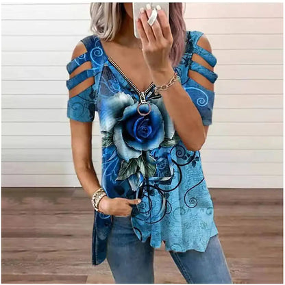 Women's Casual Loose V Neck Off Shoulder T-Shirt