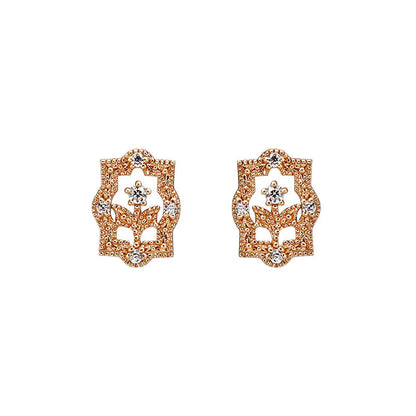 European Style Retro Flower Zircon Rose Gold Earrings