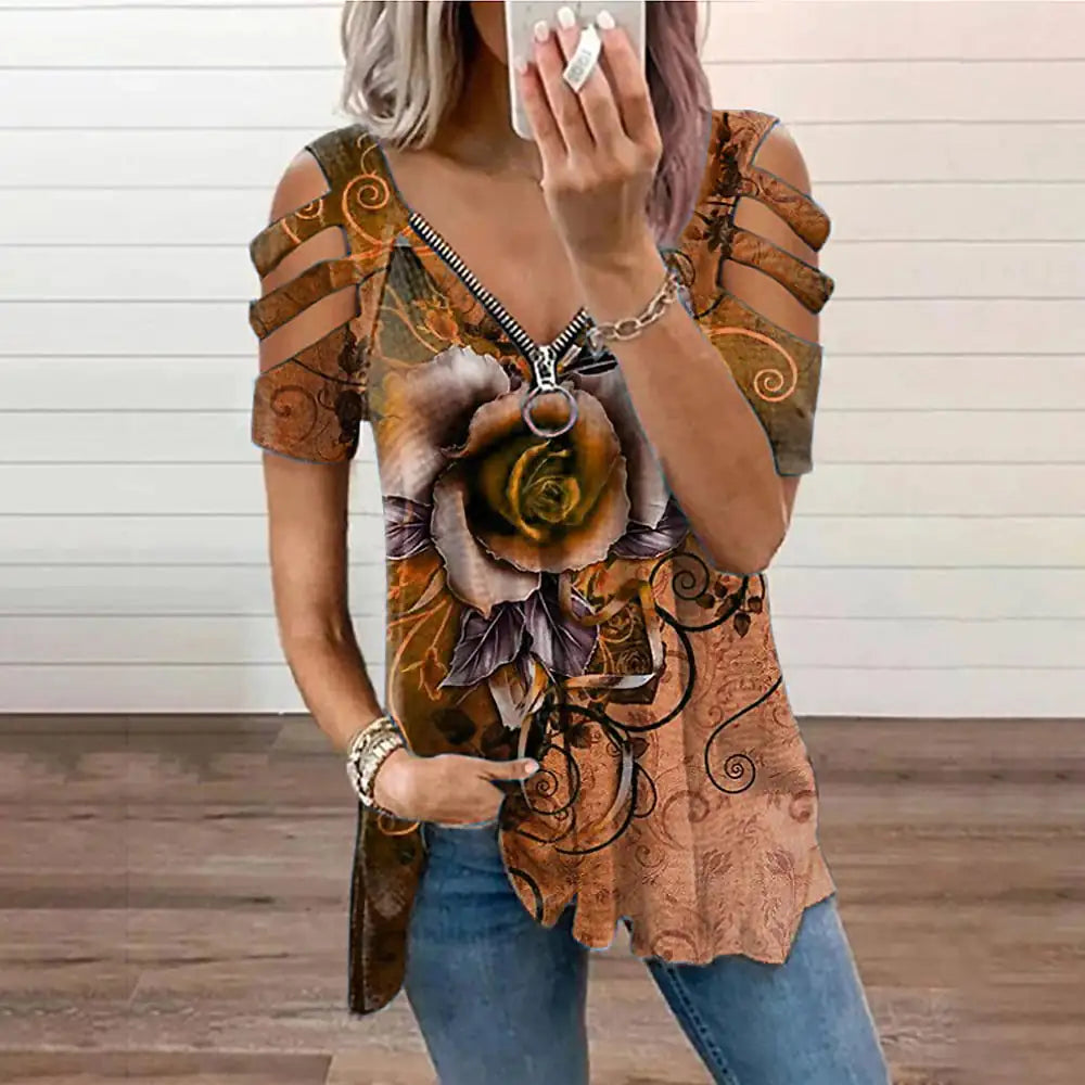 Women's Casual Loose V Neck Off Shoulder T-Shirt