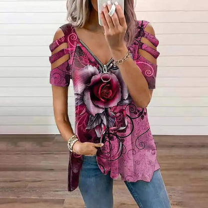 Women's Casual Loose V Neck Off Shoulder T-Shirt