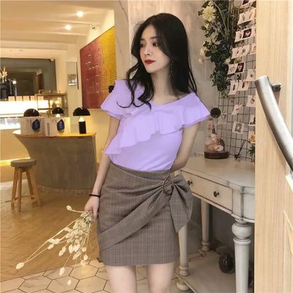 Summer V-Neck Off-Shoulder T-Shirt for Women