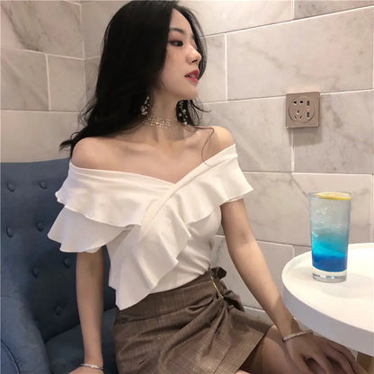 Summer V-Neck Off-Shoulder T-Shirt for Women