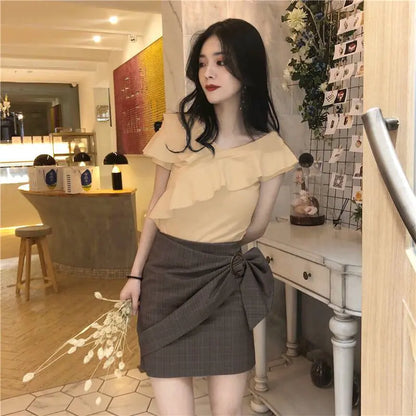 Summer V-Neck Off-Shoulder T-Shirt for Women