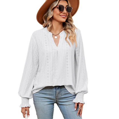 Women's Casual Loose V-Neck Long Sleeve T-Shirt
