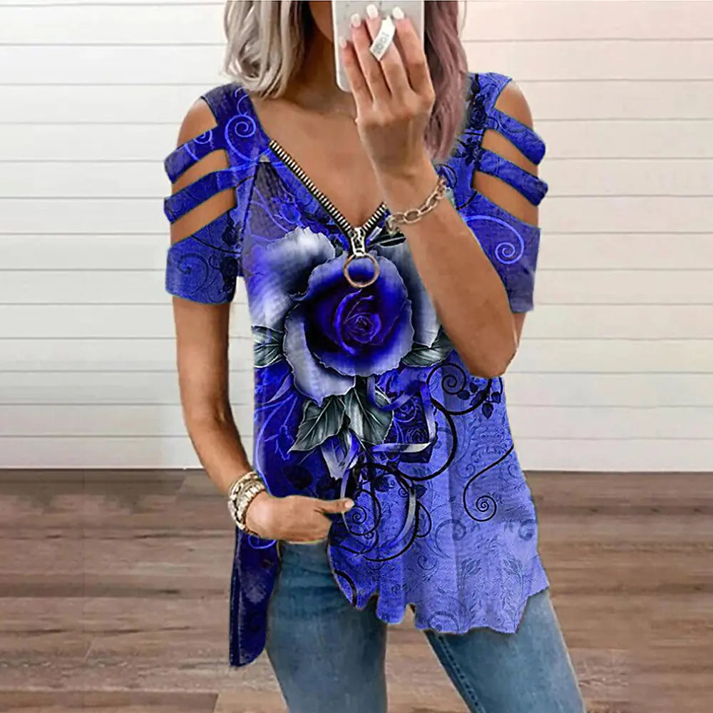 Women's Casual Loose V Neck Off Shoulder T-Shirt